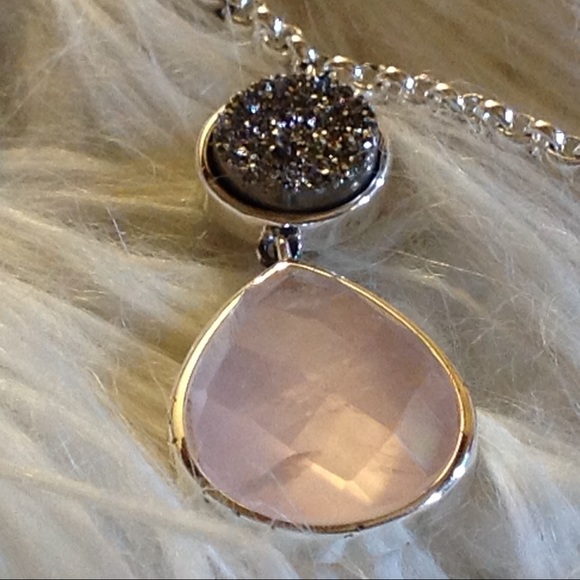 Christine Darren $339 Platinum DRUSY Rose Quartz Designer Necklace - Picture 3 of 8